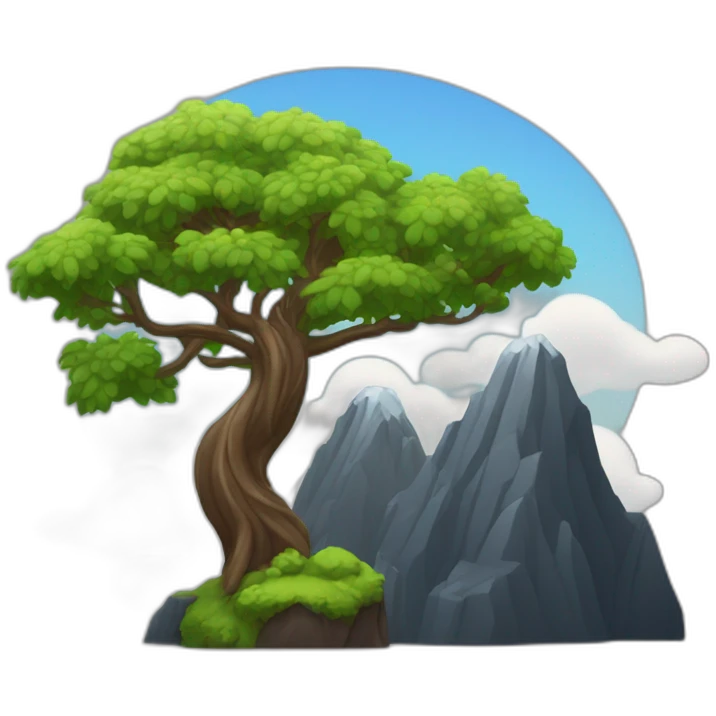 montagne noir avec un peu d'arbre avec un arc-en-ciel emoji