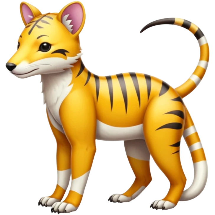 Colorful tropical exotic shiny white beautiful fantasy-Thylacine-Vernid-Cacomistle-Oncilla-animal-Fakémon-hybrid-fursona (full body) emoji