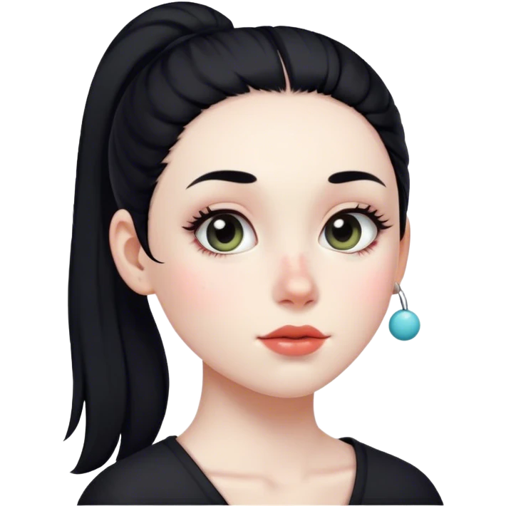 girl with pale skin and black ponytail with dot on cheek emoji