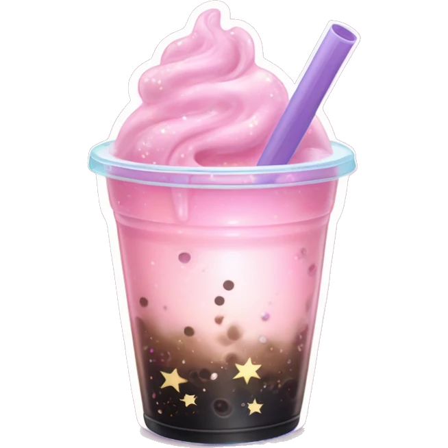 Galaxy Bubble Tea "A pastel pink bubble tea with a swirling galaxy effect inside the cup, sparkling stars and pearls, and a glowing straw shooting stardust trails." emoji