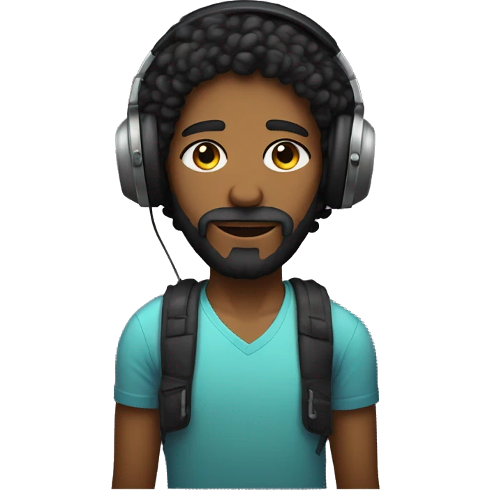 A Beautiful teenager with a long face, black light beard, sharp nose, sleepy eyes and black curly hair wearing Apple headphones emoji