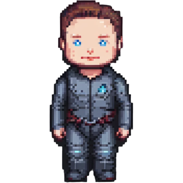 pixel art character inspired by Elon Musk, highlighting his distinctive features emoji