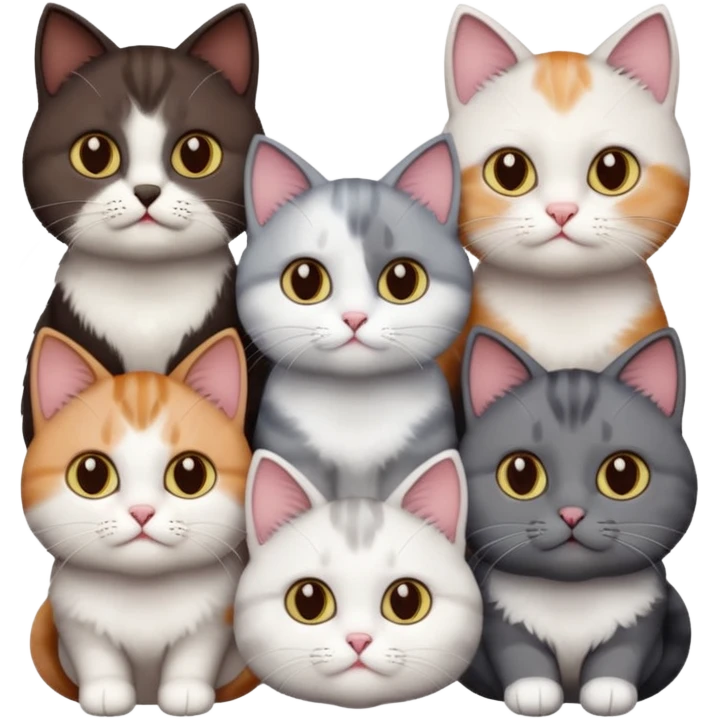4 different coloured short haired cats including; a dark brown and white cat, and a dark grey and white  emoji