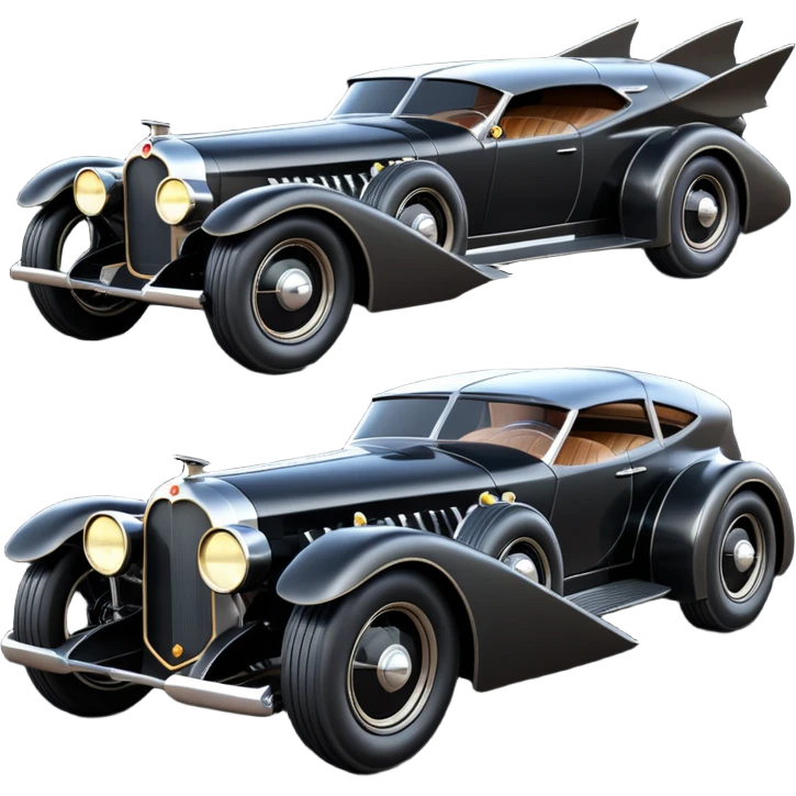  the animated series aerodynamic opulent dark futuristic concept Batmobile loosely based on 1916 V16 Cadillac wagon (flat long straight faceted mechanical body) winged stealthy street hot rod  emoji
