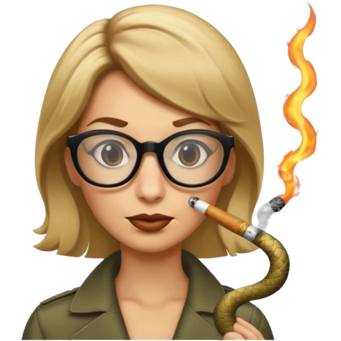 can you create a sneaky bitch SNAKE with big glasses smoking a cigarrette? the SNAKE needs to have dirty blonde hair emoji
