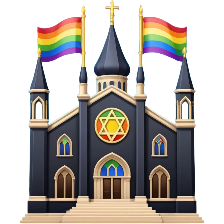 jewish synagogue temple in dark goth aesthetic style with lgbt flags emoji