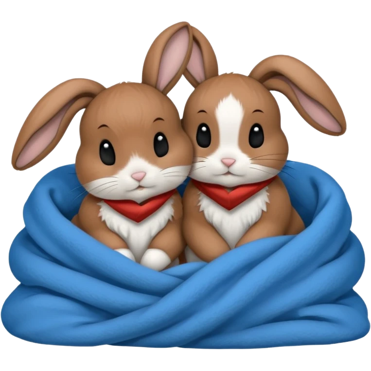  Two bunny's also black, brown & white, in a blue blanket cuddling together emoji