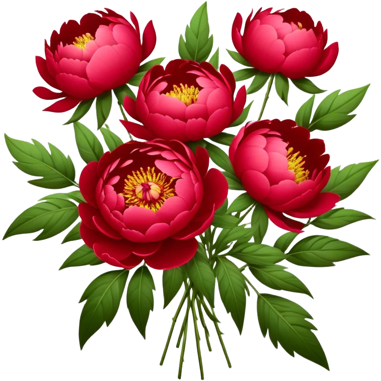 big bouquet Red Peony, luxuriant, stem, leaf emoji