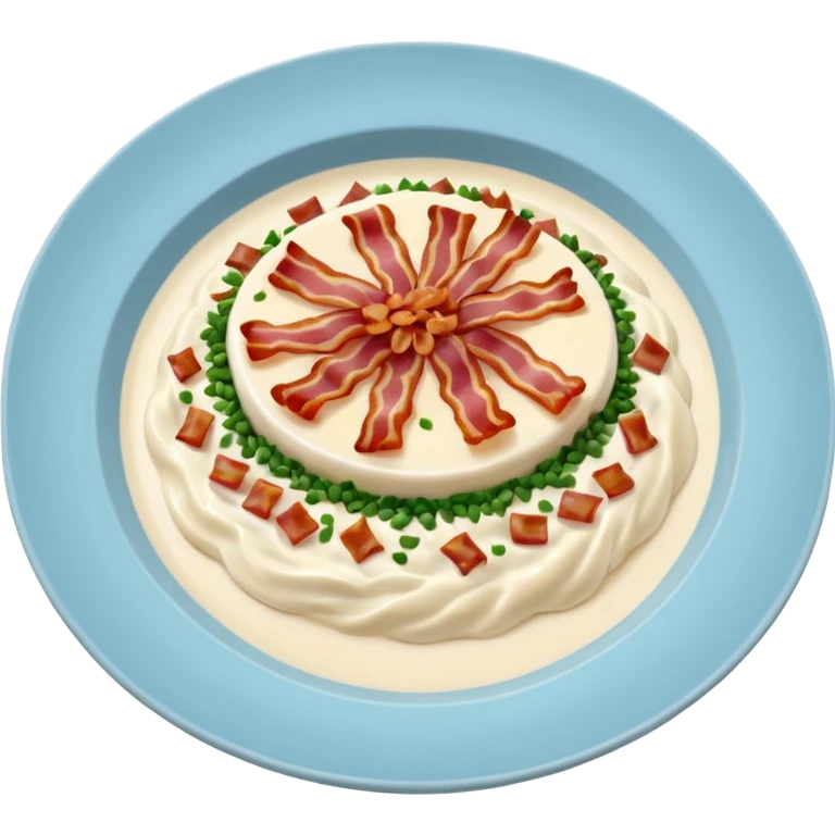 A plate of risoni, topped with small pieces of bacon with cream emoji