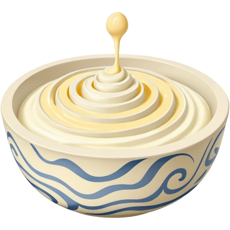 bowl of marble with mayonnaise inside, visible spiral patterns in the mayonnaise emoji