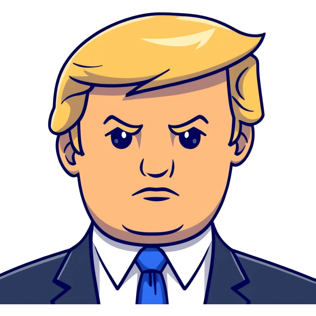 Donald Trump with blonde hair and blue tie emoji