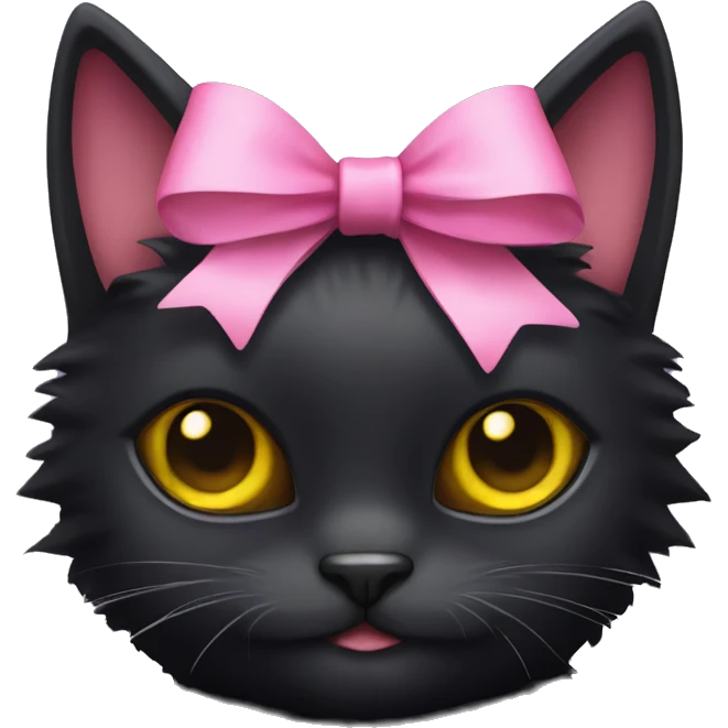 super fluffy black cat with a pink bow and yellow eyes emoji