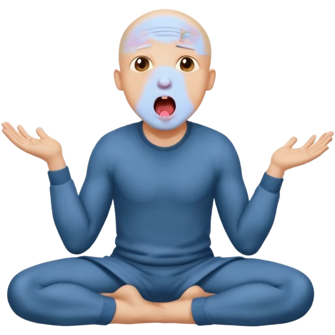 Bald masochist on his knees, frightened with his tongue out, looking up emoji