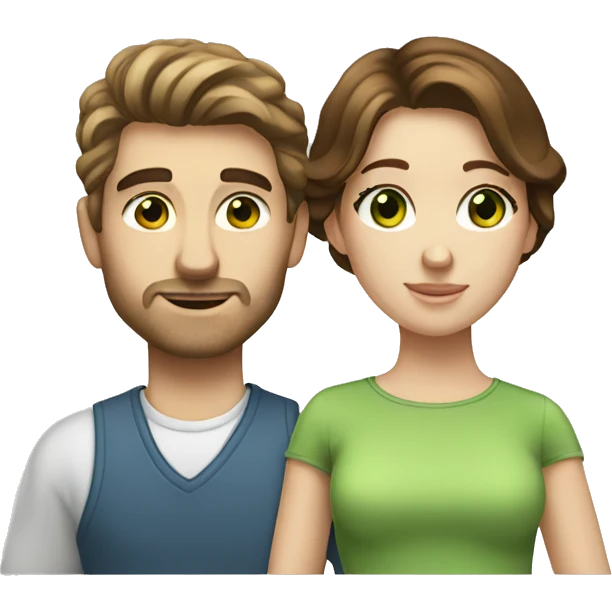 White couple brown hair green eyes emoji