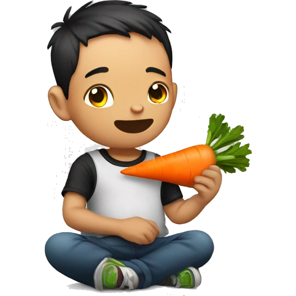 Tattooed boy eating carrot emoji