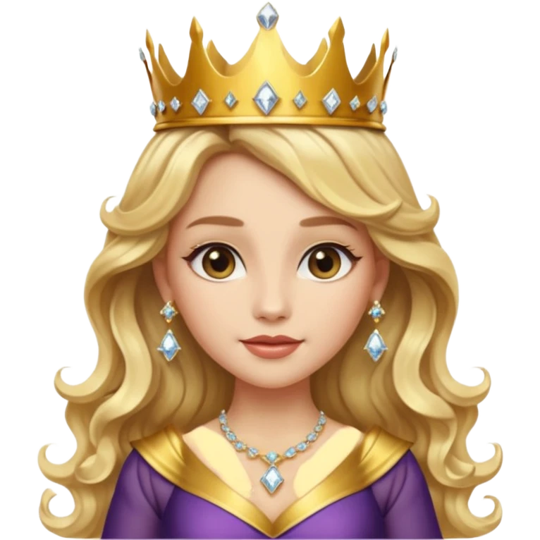 stunning female memoji, long blonde wavy hair, wearing a golden crown, diamond earrings, elegant dress, confident and regal aura stunning female memoji, long blonde wavy hair, wearing a golden crown, diamond earrings, elegant dress, confident and regal aura emoji