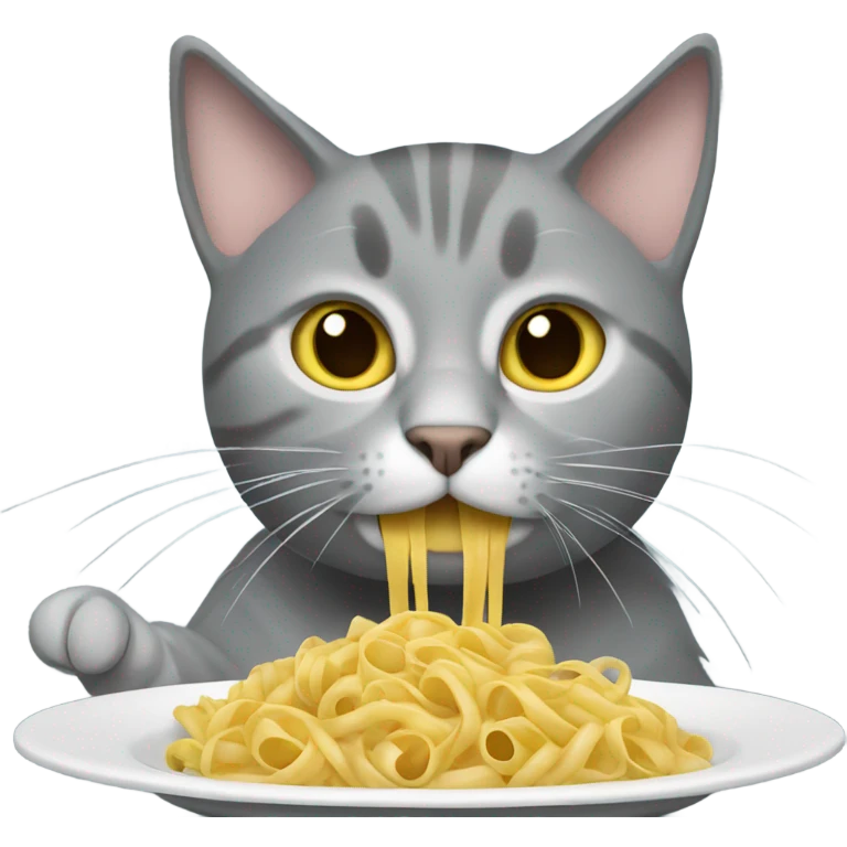 gray Cat eating pasta emoji