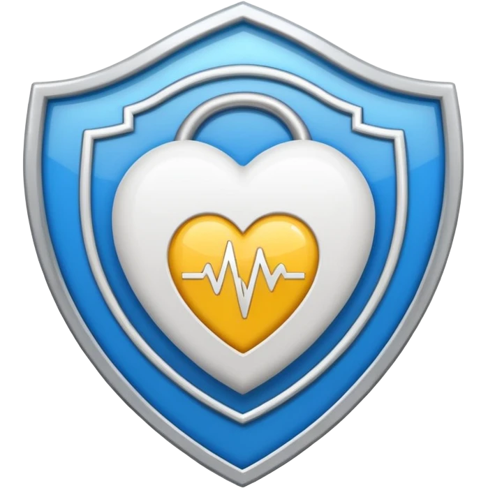 Health monitoring icon, heart inside shield, signal waves, emoji style, modern clinic branding emoji