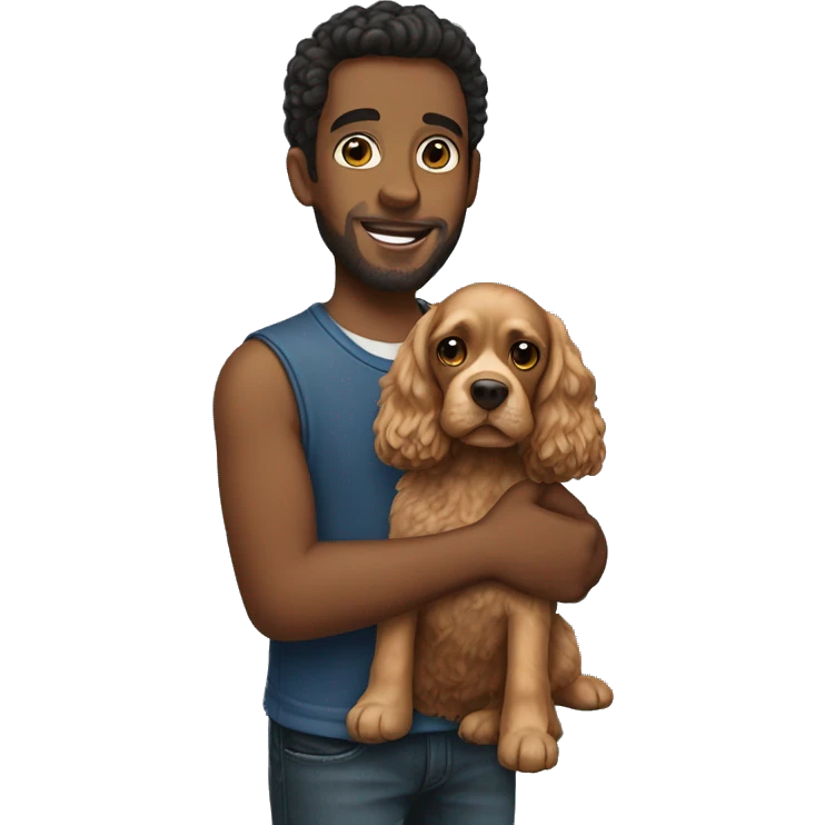 Man holding cocker spaniel  pappy mix emoji