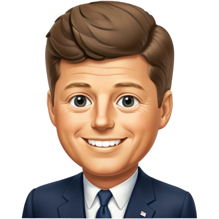 John F Kennedy, 35th president of the United States, with his iconic hairstyle and charming smile emoji