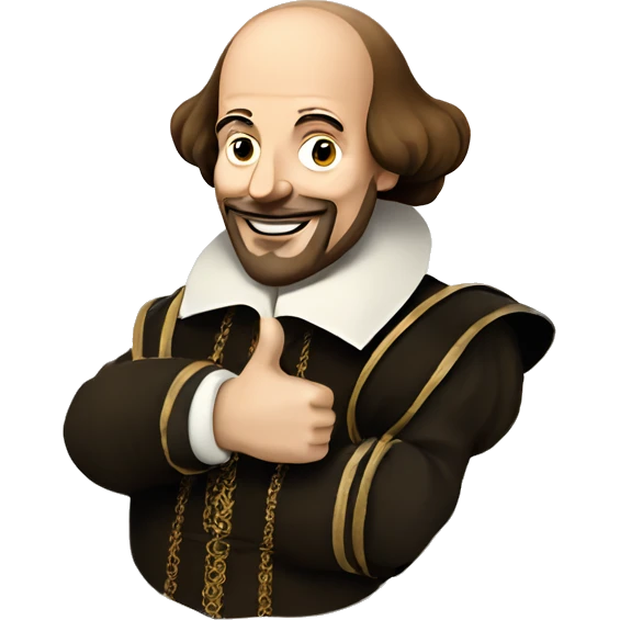 William Shakespeare with one thumbs up emoji