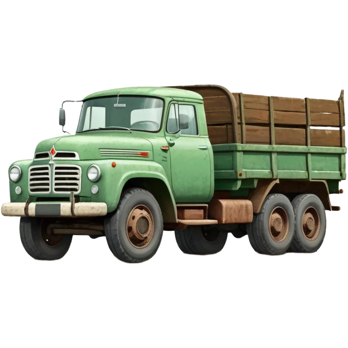 ZIL 130 Soviet truck with green cabin and flatbed, classic vintage Russian truck from 1960s emoji
