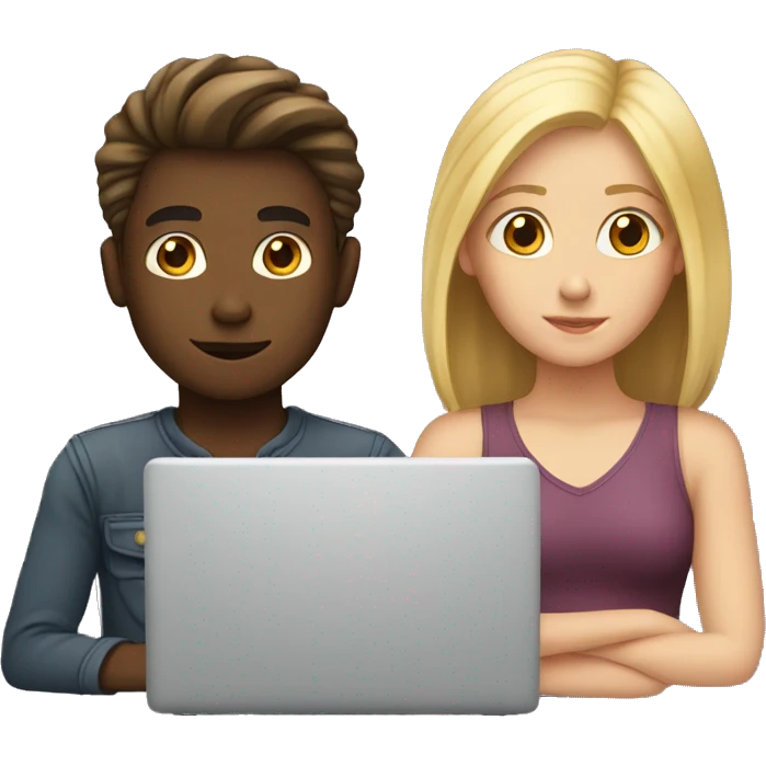white boy and girl behind laptop emoji