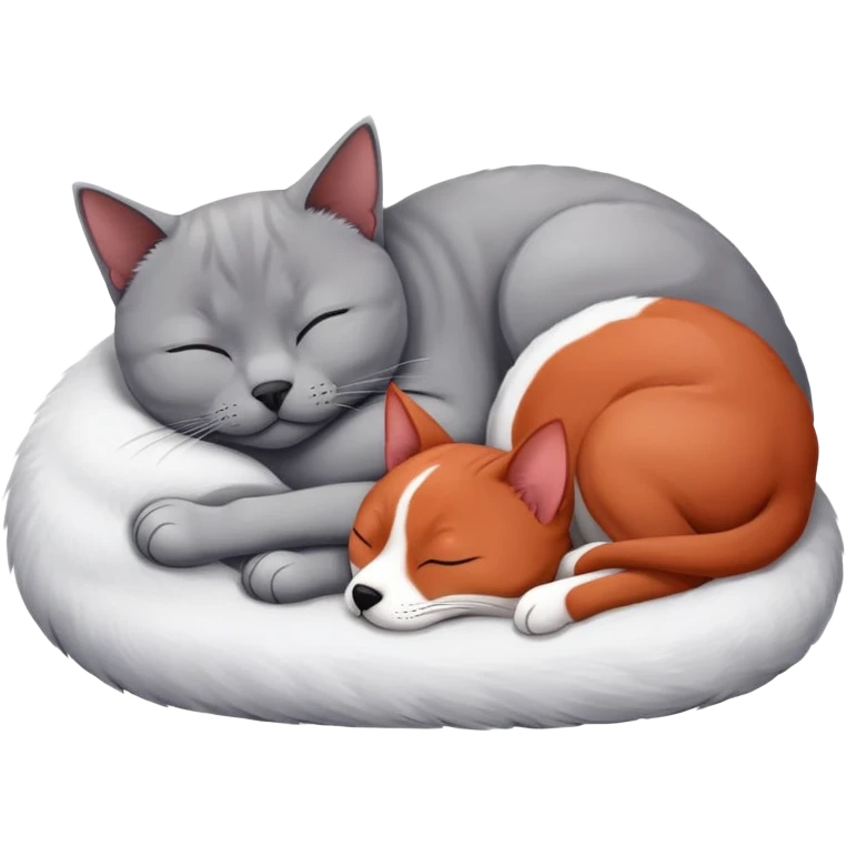 gray British Shorthair cat curled up and sleeping next to a red Basenji dog emoji