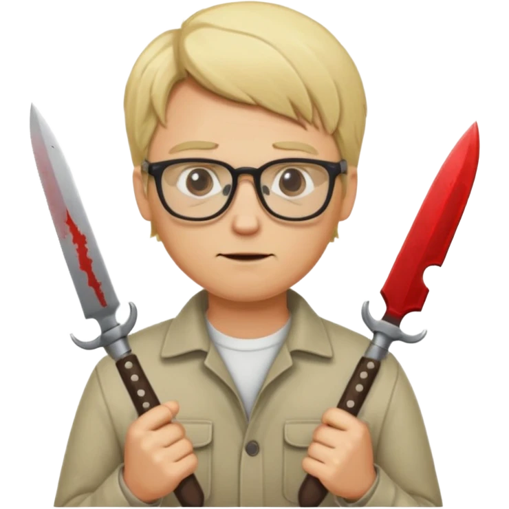 blonde man with glasses and knives emoji