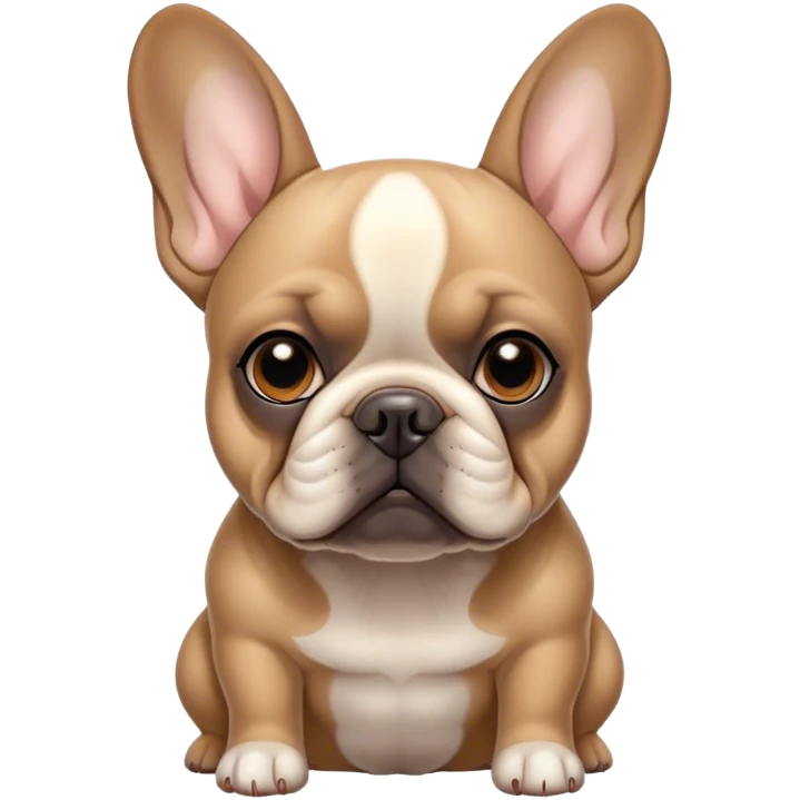 Cinematic Noble Fawn French Bulldog Portrait Emoji, Poised and regal, with a compact, muscular build and a sleek, well-groomed fawn coat, deep-set soulful dark eyes, Simplified yet sharp and sophisticated features, highly detailed, glowing with a soft, dignified glow, high shine, intelligent and determined, stylized with an air of authority, focused and attentive, soft glowing outline, capturing the essence of a watchful and confident companion, so majestic it feels as though it could strut out of the screen with effortless authority! emoji
