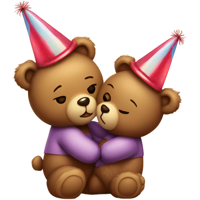 teddy bear kissing another teddy bear wearing party hats emoji