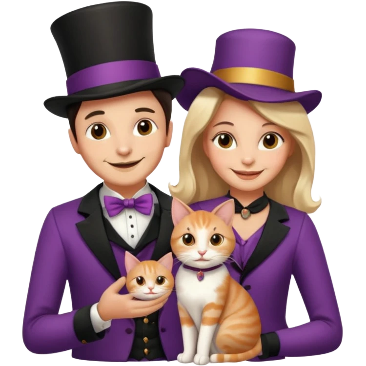 magician couple and their pet cat emoji