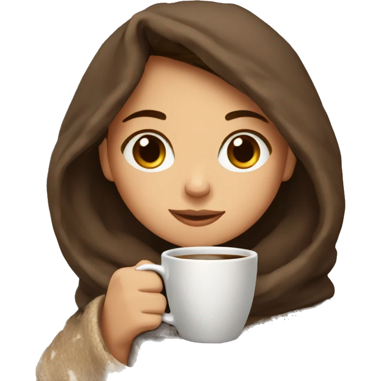 Brown hair Girl drinking coffee, with a cozy blanket emoji