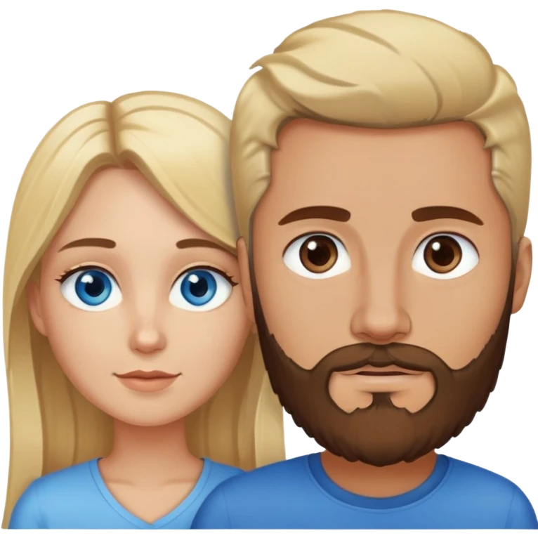 Couple. He is blonde with blue eyes and brown beard. She has dark drown eyes and dark brown hair emoji