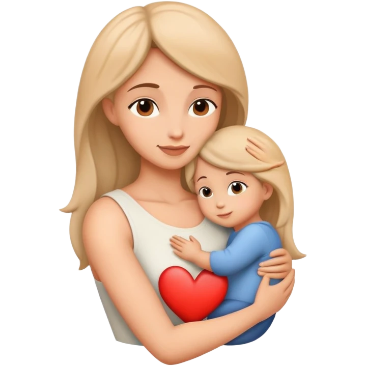 Mother and child in a loving embrace, heart symbol emoji