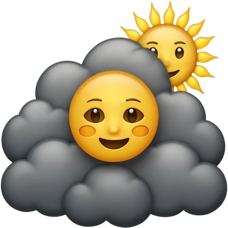 weather emoji with a sun shining behind a dark cloud, sun's face smiling but cloud looks worried, classic emoji style, no text emoji