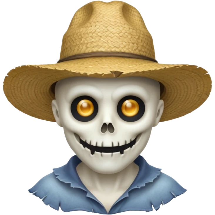 ghost farmer portrait, head and shoulders only, straw hat, spooky pale face, cracked skin, haunted vibe, 3D cartoon, mobile game icon style, clean background, no text, no watermark
 
 emoji