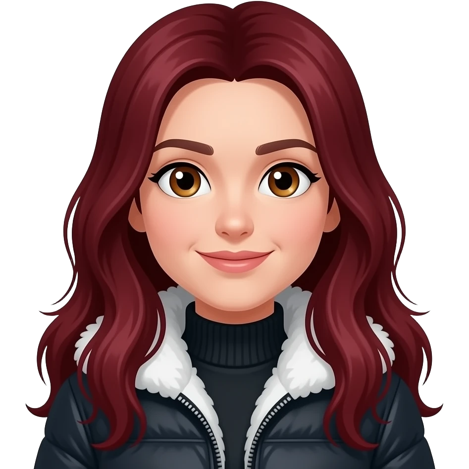 Soğuk kış günü Saç koyu kırmızı rengi olucak çok uzun saç olucak göz rengi ela olucak kahve içmeyi severim. emoji