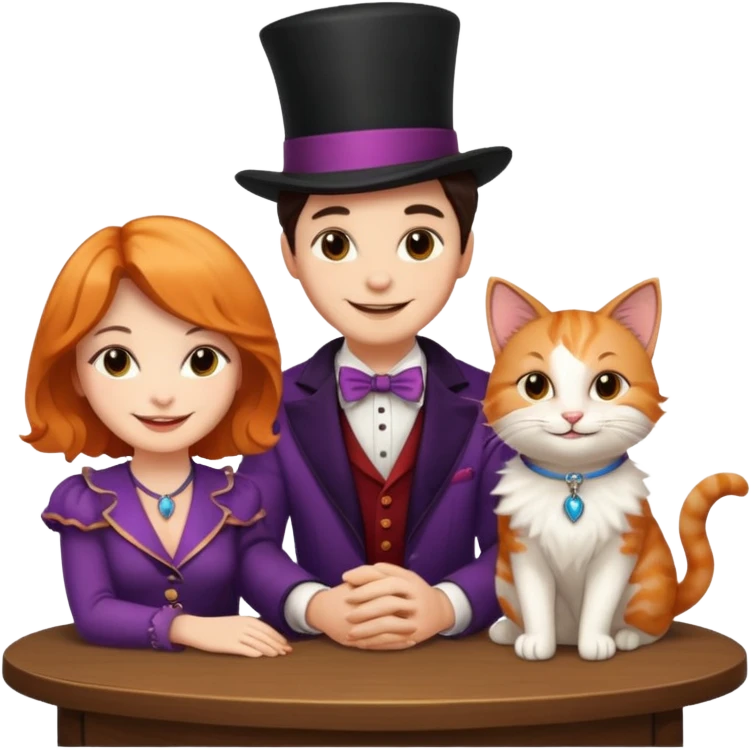 magician couple and their pet cat emoji