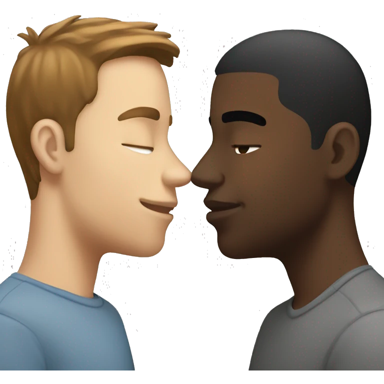 Black guy kissing white guy with brown hair  emoji