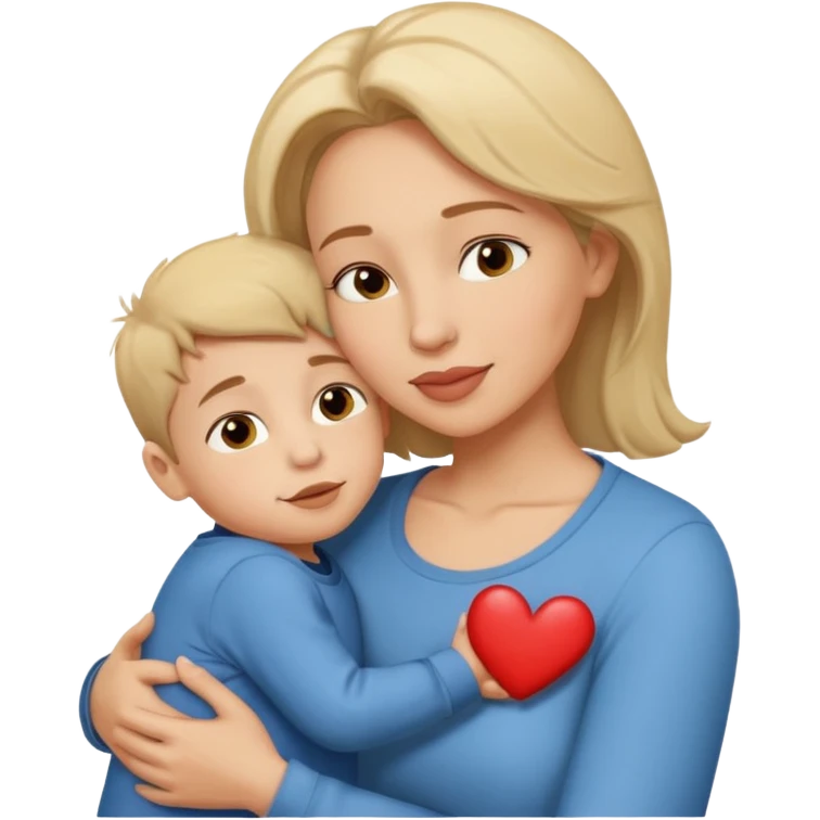 A mother and her young son hug and kiss on the lips. emoji