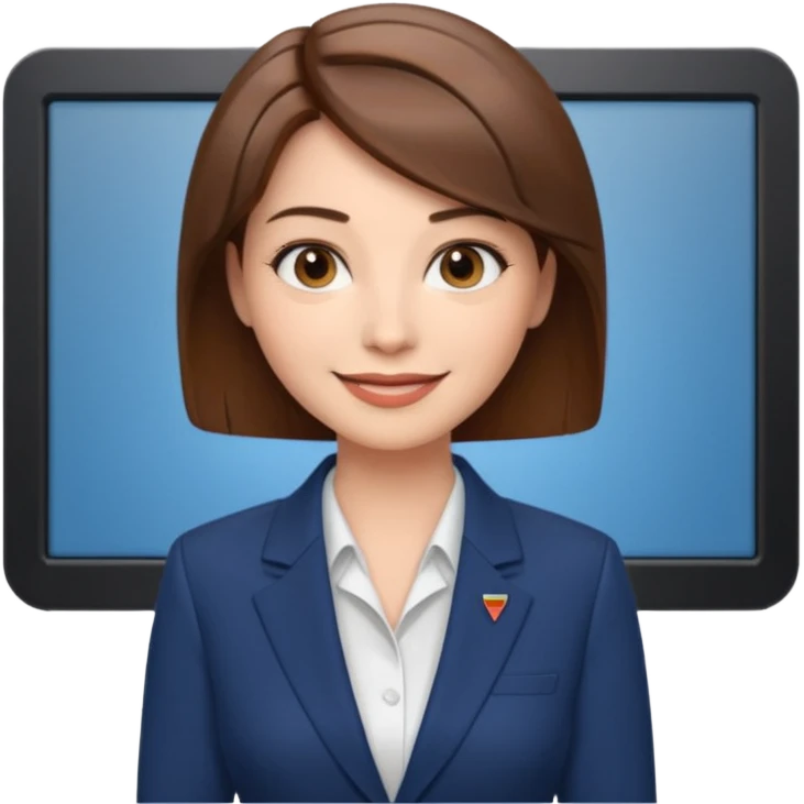 news anchor woman, with a screen with a prompter in front of her emoji
