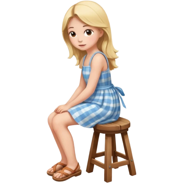a girl sitting on stool move towards back head turn. emoji