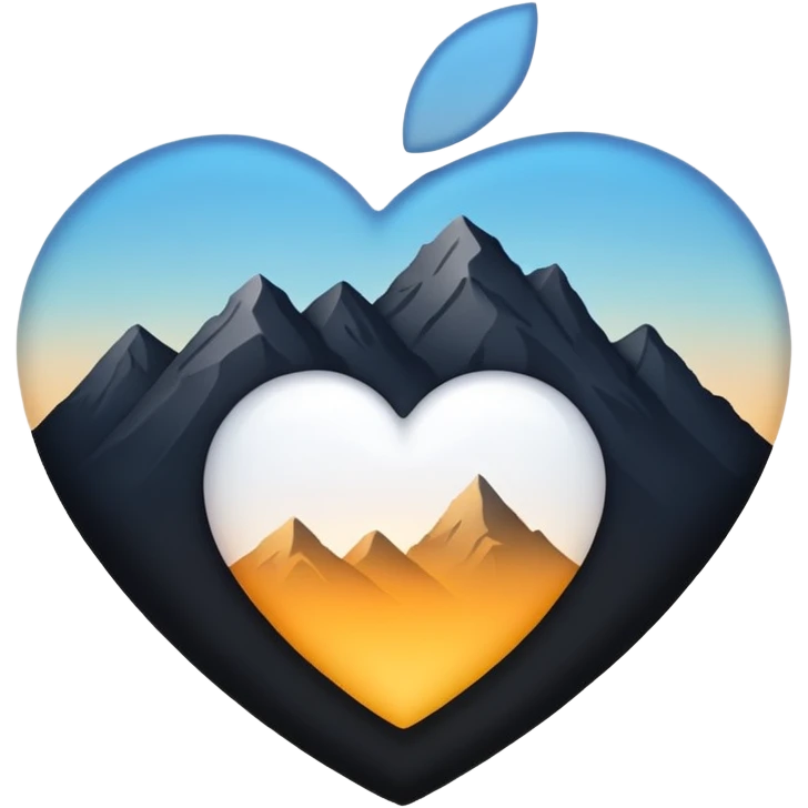 white heart with a mountain silhouette inside, apple emoji style emoji