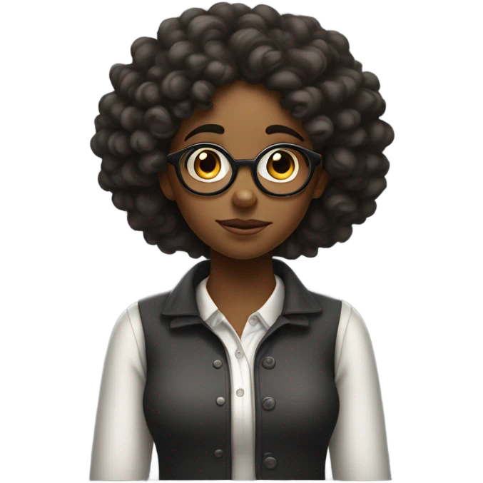 Black girl with curly hair, and round glasses begging like pretty please  emoji