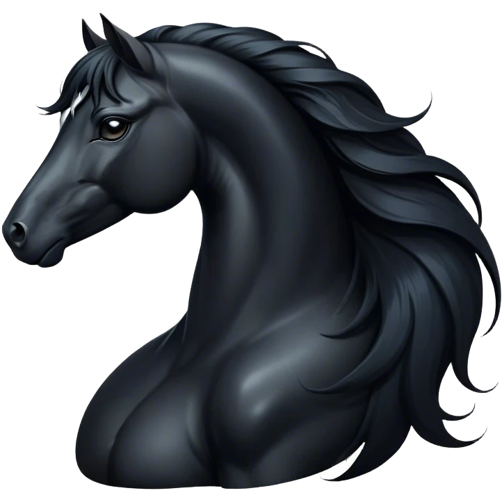 Cinematic Elegant Black Horse Portrait Emoji, Head held high with a serene, powerful gaze, showcasing a magnificent jet-black fur with a radiant, glossy finish, a flowing mane and tail, and piercing dark eyes exuding beauty and strength, Simplified yet majestically refined features, highly detailed, glowing with a soft, ethereal light, high shine, poised and breathtaking, stylized with an air of pure elegance, capturing the essence of a stunning and graceful steed, so beautiful it feels like it could gallop out of the screen with effortless charm! emoji