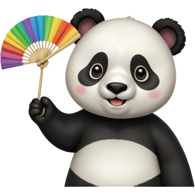 A panda waving a painted fan joyfully, cheeks puffed in excitement.
 emoji