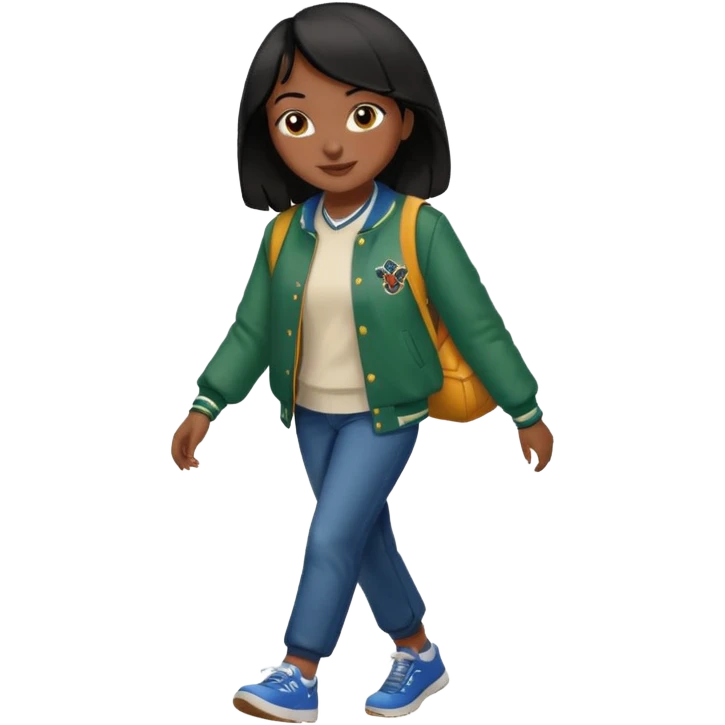 walk black long hair girl with varsity jacket emoji