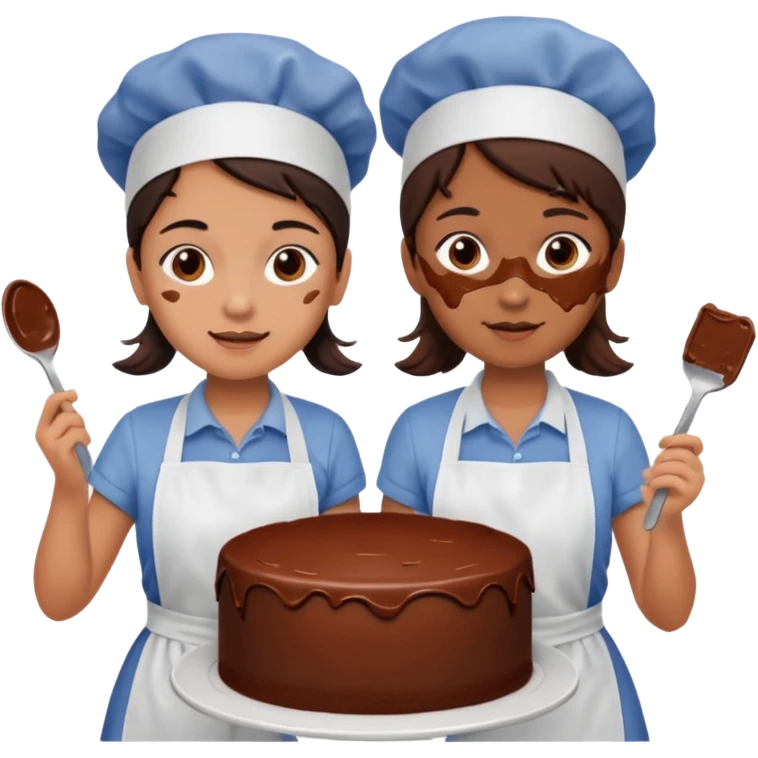 A chocolate cake being made by two young girls emoji