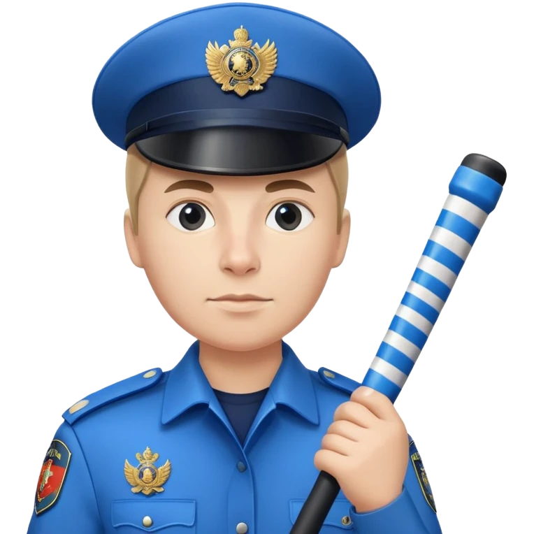 Russian traffic police officer in blue uniform with striped baton and peaked cap, holding traffic baton emoji